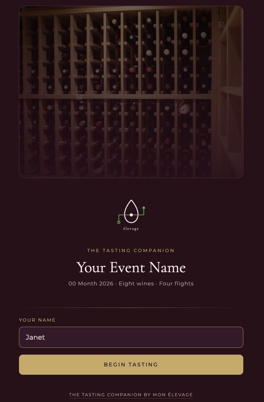 Tasting Companion start screen on a phone